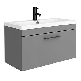 Arezzo Wall Hung Vanity Unit - Matt Grey - 800mm with Matt Black Handle Large Image