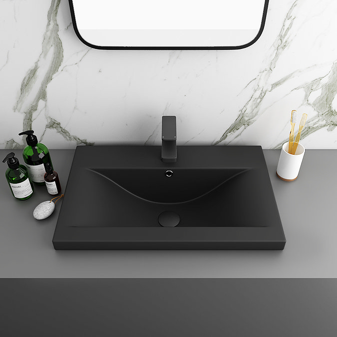 Arezzo Wall Hung Vanity Unit - Matt Pink - 600mm Black Basin with Industrial Style Handle Standard