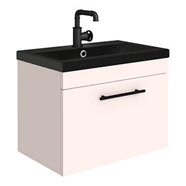 Arezzo Wall Hung Vanity Unit - Matt Pink - 600mm Black Basin with Industrial Style Handle Medium Ima
