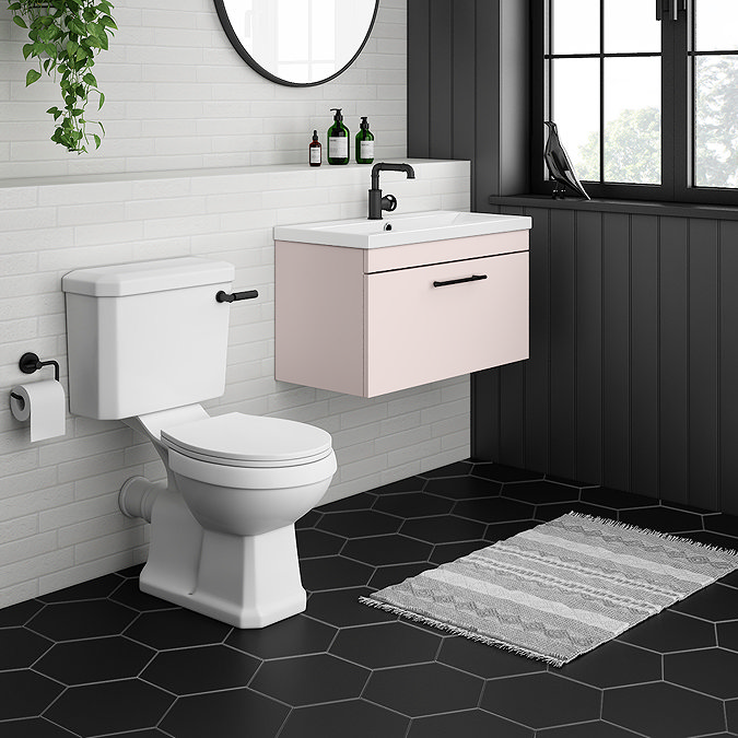 Arezzo Wall Hung Vanity Unit - Matt Pink - 800mm with Industrial Style Black Handle Standard Large Image