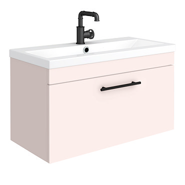 Arezzo Wall Hung Vanity Unit - Matt Pink - 800mm with Industrial Style Black Handle  Profile Large I