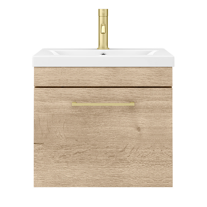 Arezzo Wall Hung Vanity Unit - Rustic Oak - 500mm with Brushed Brass Handle  additional Large Image