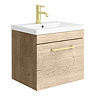 Arezzo Wall Hung Vanity Unit - Rustic Oak - 500mm with Brushed Brass Handle Large Image