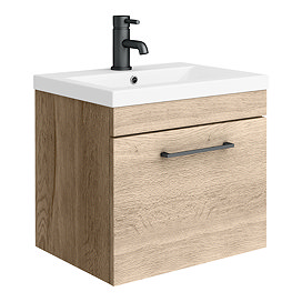 Arezzo Wall Hung Vanity Unit - Rustic Oak - 500mm with Matt Black Handle Large Image