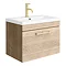 Arezzo Wall Hung Vanity Unit - Rustic Oak - 600mm with Brushed Brass Handle Large Image
