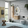 Arezzo Wall Hung Vanity Unit - Rustic Oak - 600mm with Matt Black Handle  In Bathroom Large Image