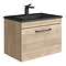 Arezzo Wall Hung Vanity Unit - Rustic Oak - 600mm with Matt Black Slimline Basin + Handle