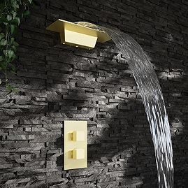 Arezzo Waterfall Shower Head with Concealed Shower Valve - Brushed Brass