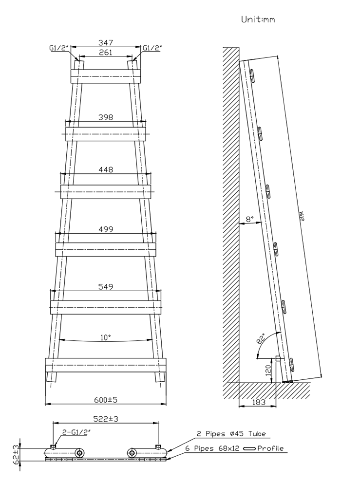 Arezzo White Leaning Ladder 1600 x 600 Heated Towel Rail
