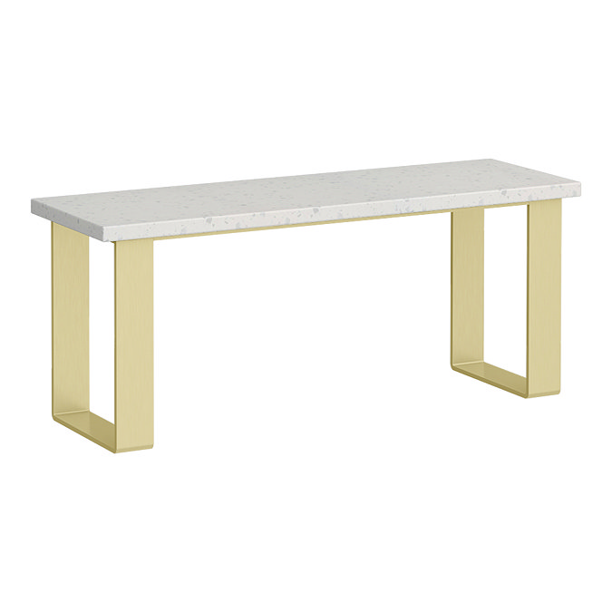 Arezzo White Terrazzo Bathroom Bench with Brushed Brass Frame (1100 x 350mm)