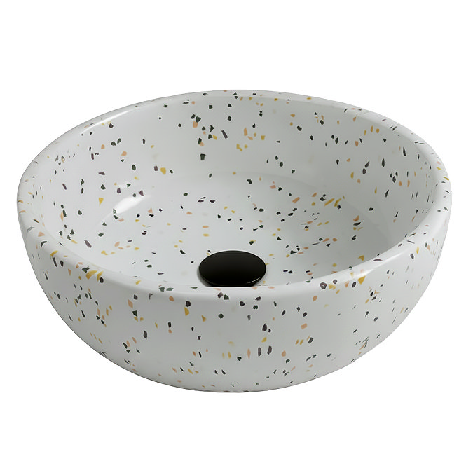 Arezzo Gloss White Terrazzo Effect Round Countertop Basin - 410mm Diameter