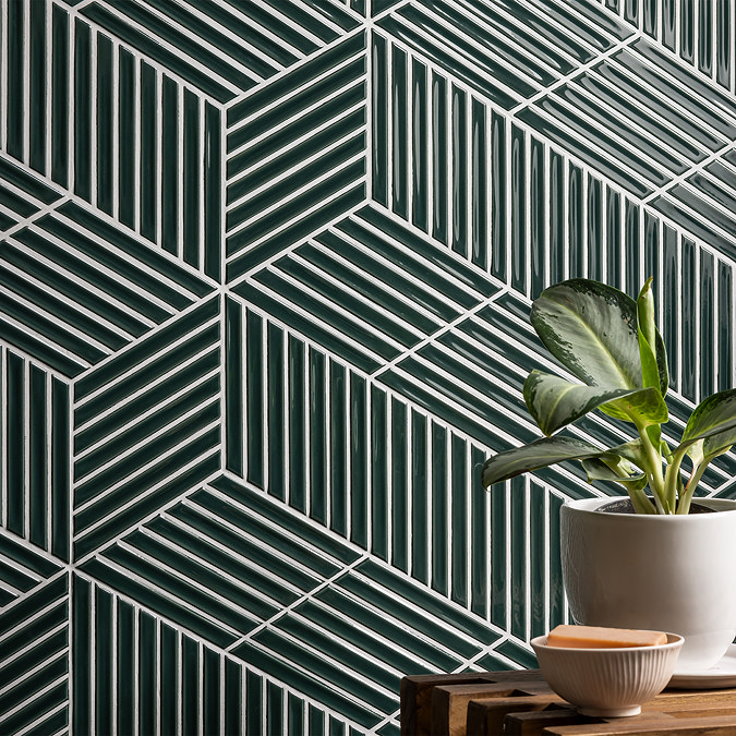 Argyle B Parallelogram Gloss Green Wall Tiles 150 x 259mm