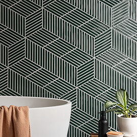 Argyle B Parallelogram Gloss Green Wall Tiles 150 x 259mm
