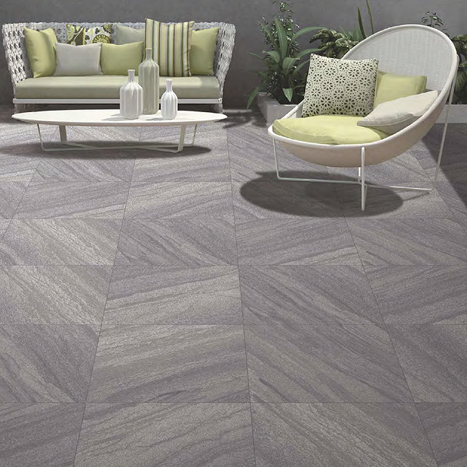 Arian Outdoor Anthracite Stone Effect Floor Tiles - 600 x 600mm