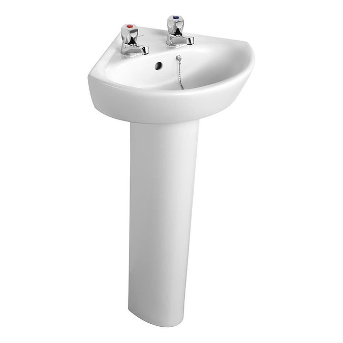 Armitage Shanks Sandringham 21 48cm 2TH Corner Basin & Pedestal Large Image