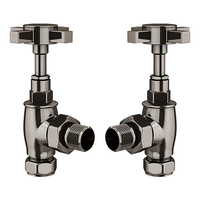 Art Deco Black Nickel Traditional Angled Radiator Valves Large Image