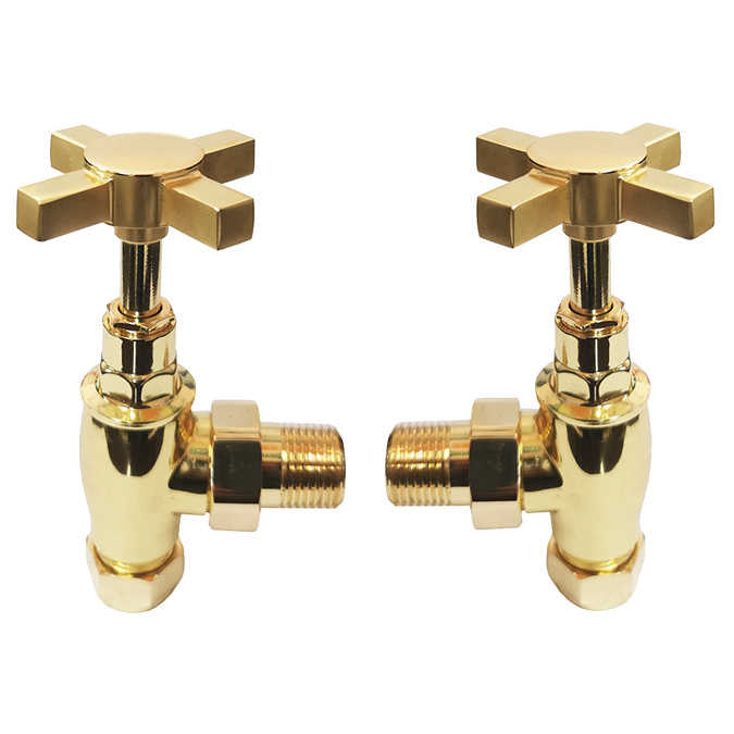 Art Deco Traditional Angled Cross Head Radiator Valves - Vintage Gold Large Image