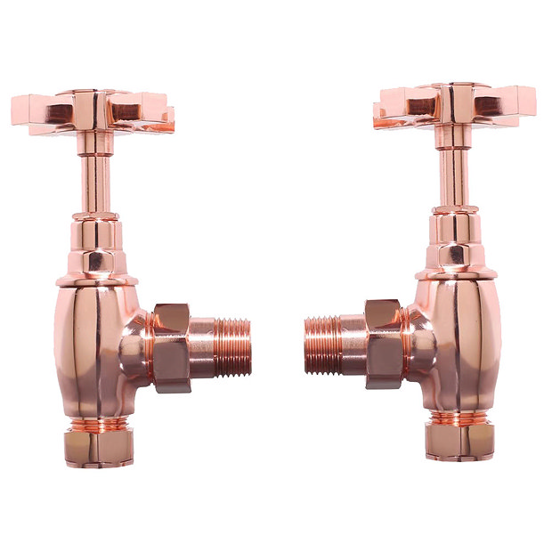 Art Deco Traditional Angled Radiator Valves - Rose Gold  Feature Large Image