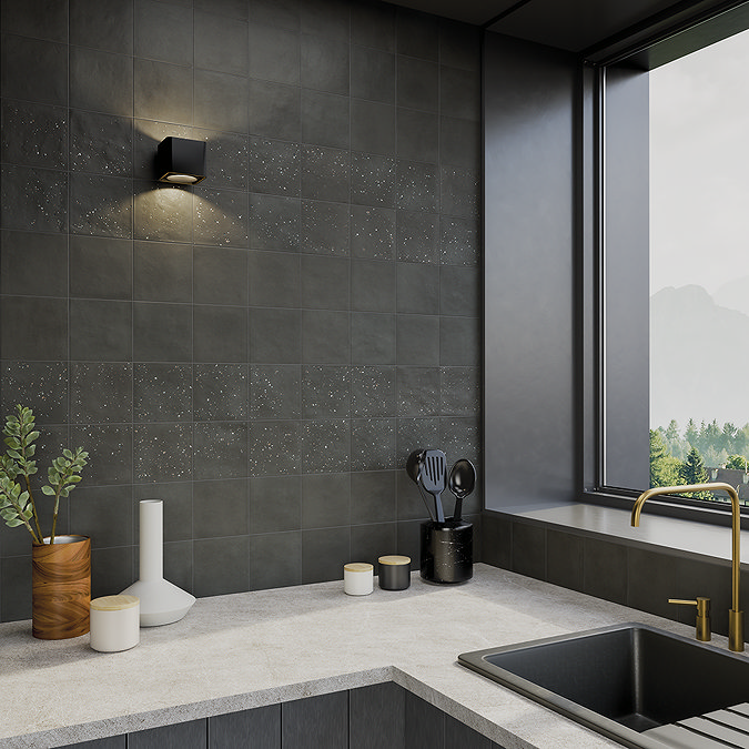 Artisan Black Terrazzo Effect Wall and Floor Tiles 150 x 150mm