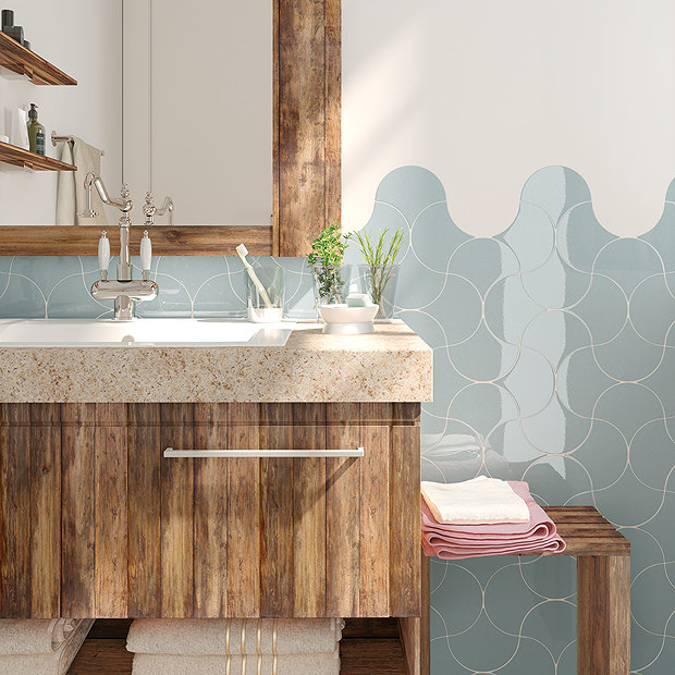 Asheville Blue Fish Scale Wall Tiles | Victorian Plumbing Uk