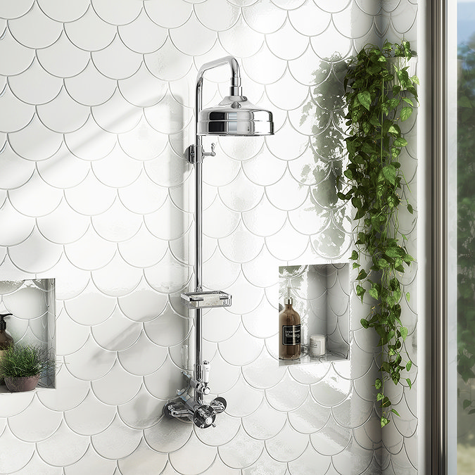 Asheville White Fish Scale Wall Tiles  In Bathroom Large Image