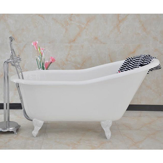 Ashton 1530 x 760mm Slipper Roll Top Cast Iron Bath with White Feet Large Image