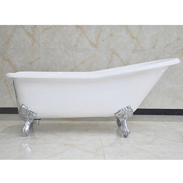 Ashton 1690 x 770mm Slipper Roll Top Cast Iron Bath with Chrome Feet Profile Large Image