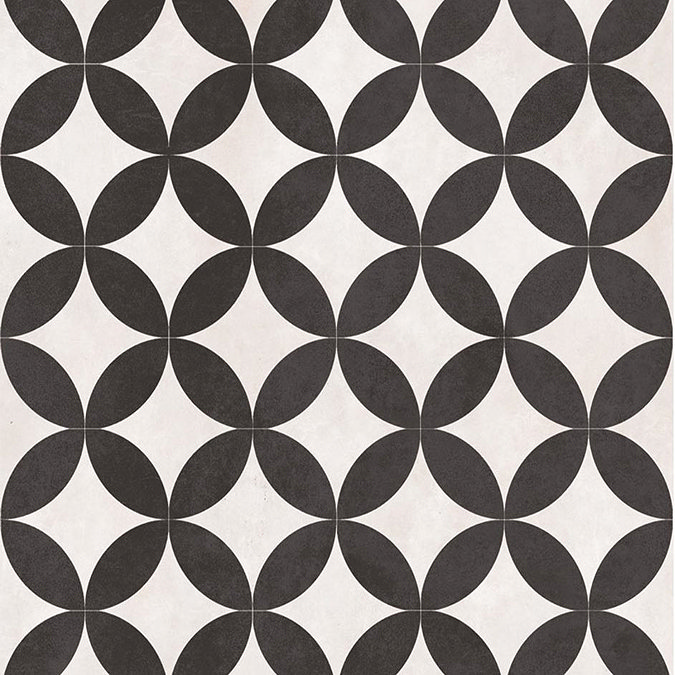 Aspect Black & Ivory Patterned Floor Tiles - 331 x 331mm  Feature Large Image