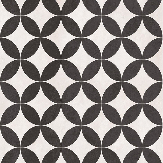Aspect Black & Ivory Patterned Floor Tiles - 331 x 331mm Feature Large Image