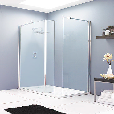 Aurora Walk In Shower Enclosure with Side & Return Panel 8mm & Tray (1400 x 900mm) Profile Large Ima