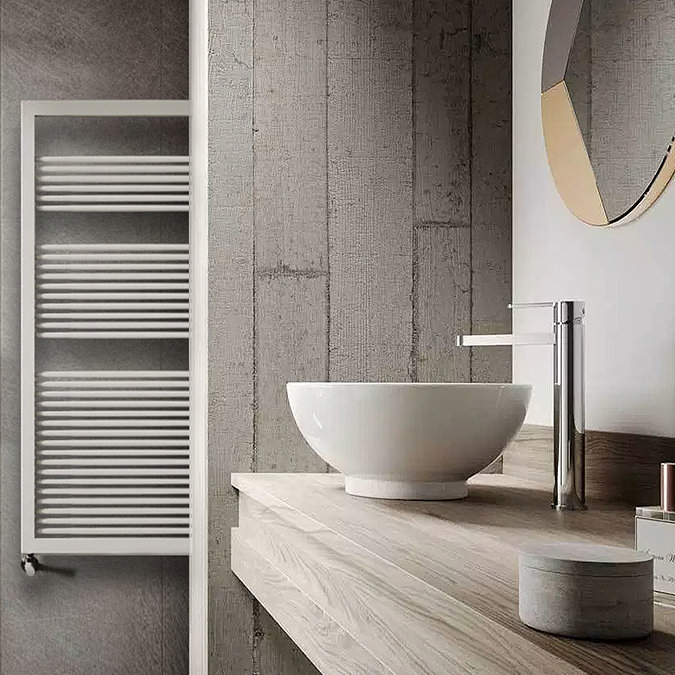 Asquiths Mineral White H1200 x W500mm Round Tube Vertical Radiator - HEA0101 Profile Large Image