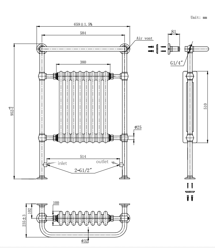 Chatsworth Savoy Traditional Heated Towel Rail Radiator (Chrome & Black Gloss)