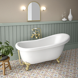 Astoria 1550 Roll Top Slipper Bath + Brushed Brass Leg Set