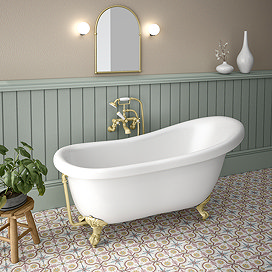 Astoria 1550 Roll Top Slipper Bath + Brushed Brass Leg Set