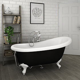 Astoria Black 1550 Roll Top Slipper Bath w. White Ball + Claw Leg Set Large Image