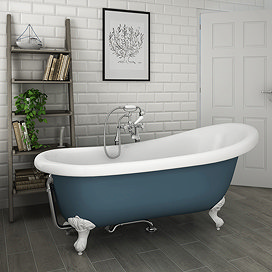 Astoria Blue 1710 Roll Top Slipper Bath w. Ball + Claw Leg Set Large Image