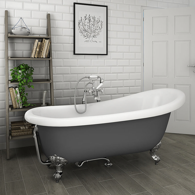 Astoria Grey 1710 Roll Top Slipper Bath w. Chrome Ball + Claw Leg Set Large Image