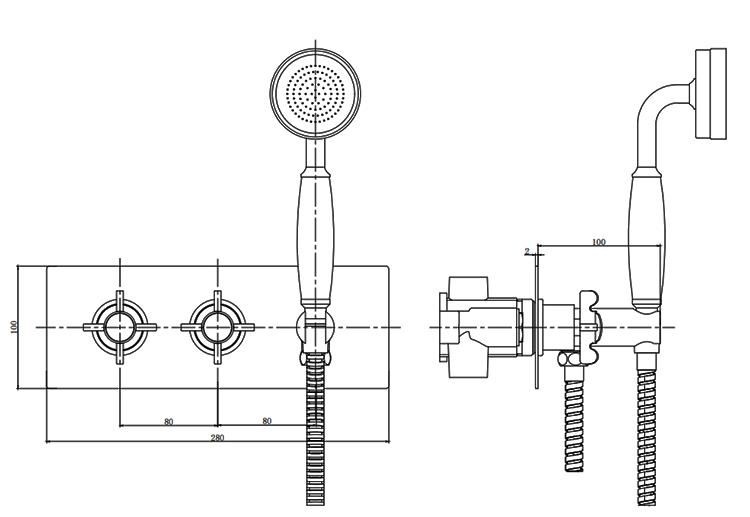 Astoria Traditional Concealed Thermostatic 2-Way Shower Valve with Handset