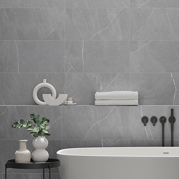 Atakora Light Grey Stone Effect Wall and Floor Tiles - 300 x 600mm