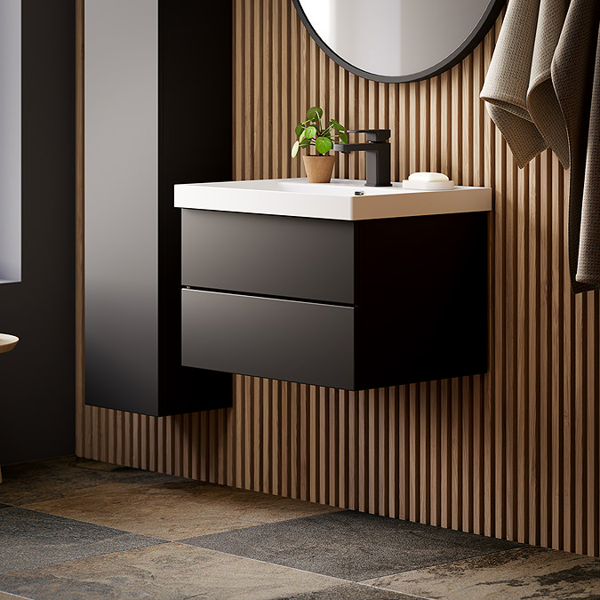 Atlas 3-Piece Matt Black Bathroom Suite with 600mm White Gloss Basin