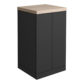 Atlas 500mm 2 Door Floor Standing Countertop Vanity Unit - Matt Black and Oak