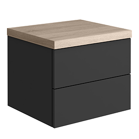 Atlas 500mm 2-Drawer Wall Hung Countertop Vanity Unit - Matt Black and Oak