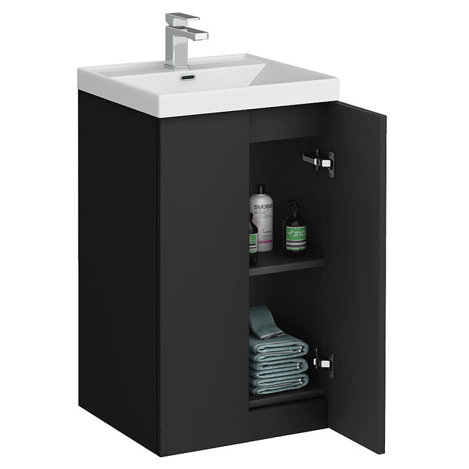 Atlas 500mm Matt Black 2-Door Vanity Unit with Gloss White Basin