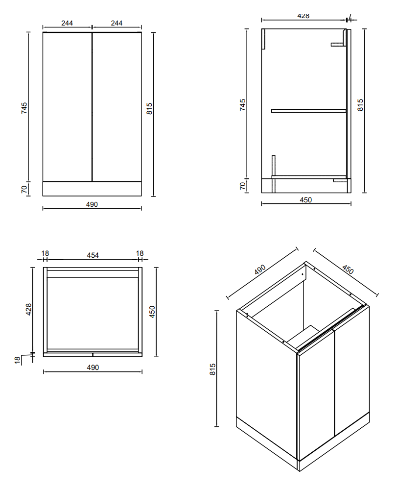 Atlas 500mm Matt Black 2-Door Vanity Unit with Gloss White Basin