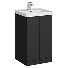 Atlas 500mm Matt Black 2-Door Vanity Unit with Gloss White Basin