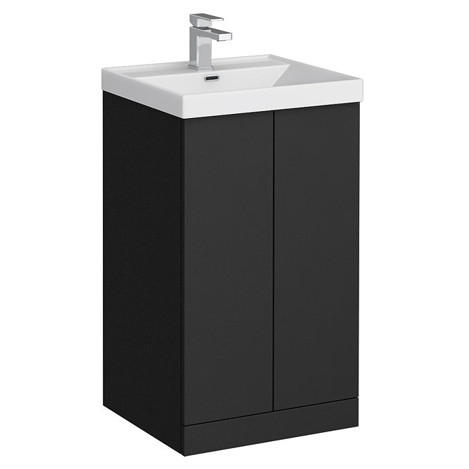 Atlas 500mm Matt Black 2-Door Vanity Unit with Gloss White Basin