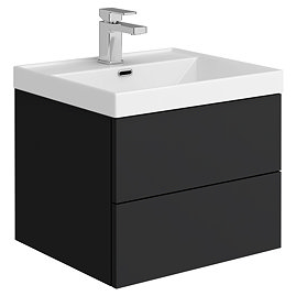 Atlas 2-Drawer Wall Hung Vanity Unit - Matt Black - 500mm Gloss White Basin