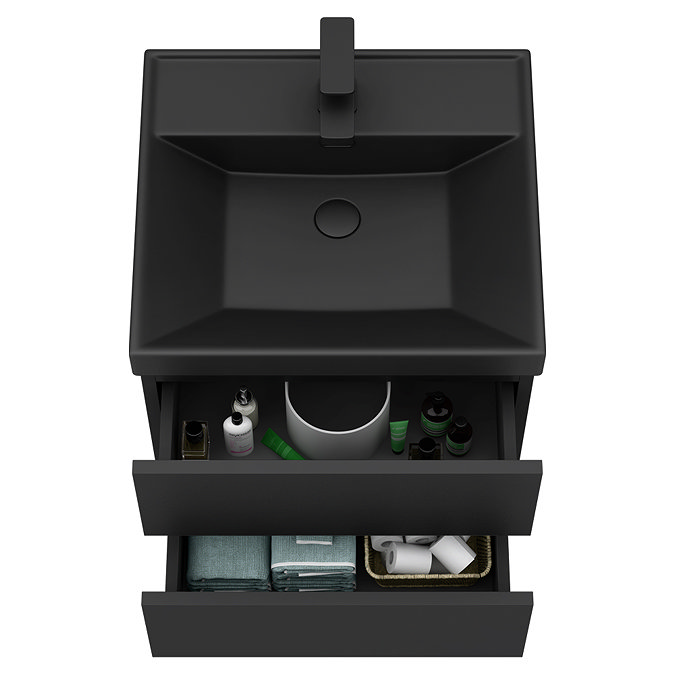 Atlas 500mm Matt Black 2-Drawer Wall Hung Vanity Unit with Matt Black Basin