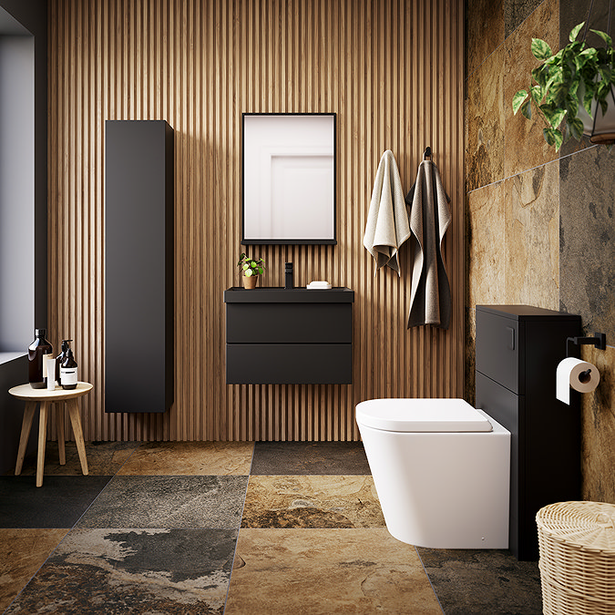 Atlas 500mm Matt Black 2-Drawer Wall Hung Vanity Unit with Matt Black Basin