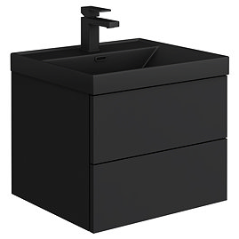 Atlas 500mm Matt Black 2-Drawer Wall Hung Vanity Unit with Matt Black Basin